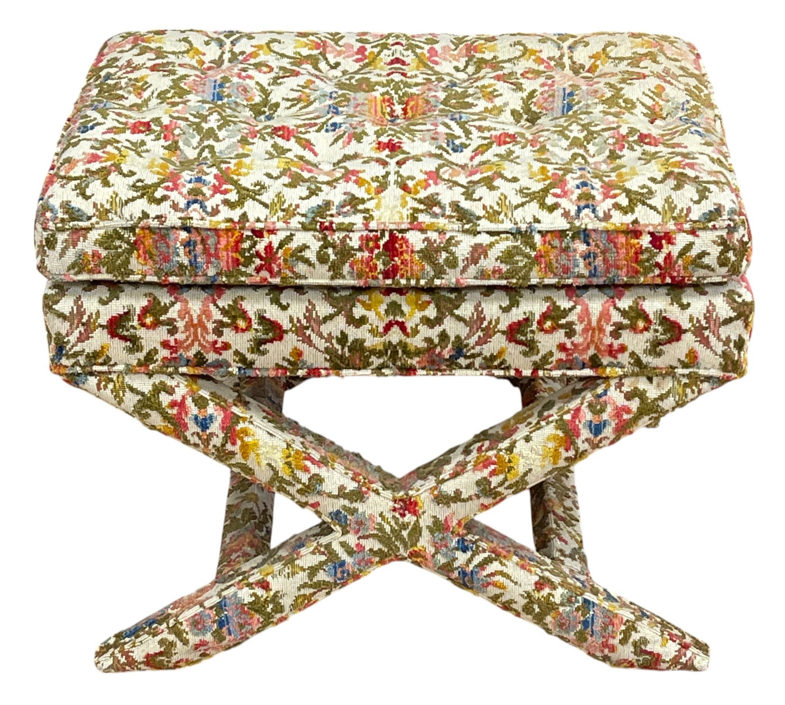 Hollywood Regency Tufted Upholstered X Bench (1 of 4)