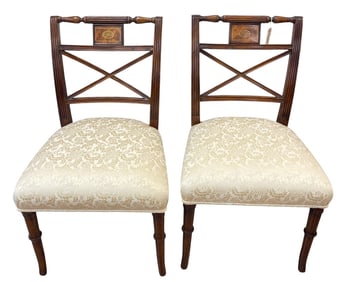 Pair of Theodore Alexander Inlaid Regency Style Side Chairs