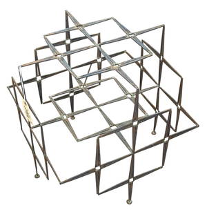 Mid Century Brutalist Coffee Table: Missing glass. Measures 17.75 square. Overall good condition.