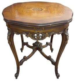 c1930 Carved Walnut Inlaid Center Table