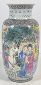 Antique Chinese Quialong Reign Famille Rose Porcelain Figural Vase