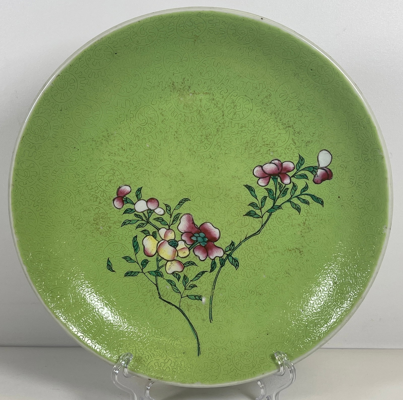 Antique Chinese Chenghua Reign Ming Dynasty Porcelain Charger: Marked on the bottom, please see photos. Measures 10nches in diameter. Chip to the underside of plate, please see photos. Comes from an extensive collection of asian porcelain from a Manhattan estate.