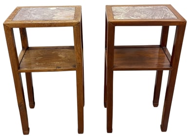 c1890 Pair Asian Teakwood Marble Inset Stands