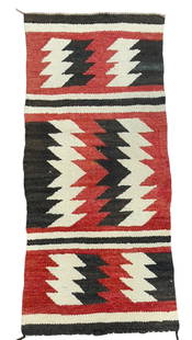 Vintage Native American Navajo Saddle Blanket / Rug: Measures 15 inches x 34 inches. Overall good condition, please see photos. Comes from a prolific collection of native american items from a singular estate on Long Island.