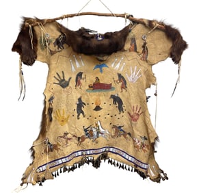 Vintage Full Hide Black Bear Healing Robe with Battle Scene