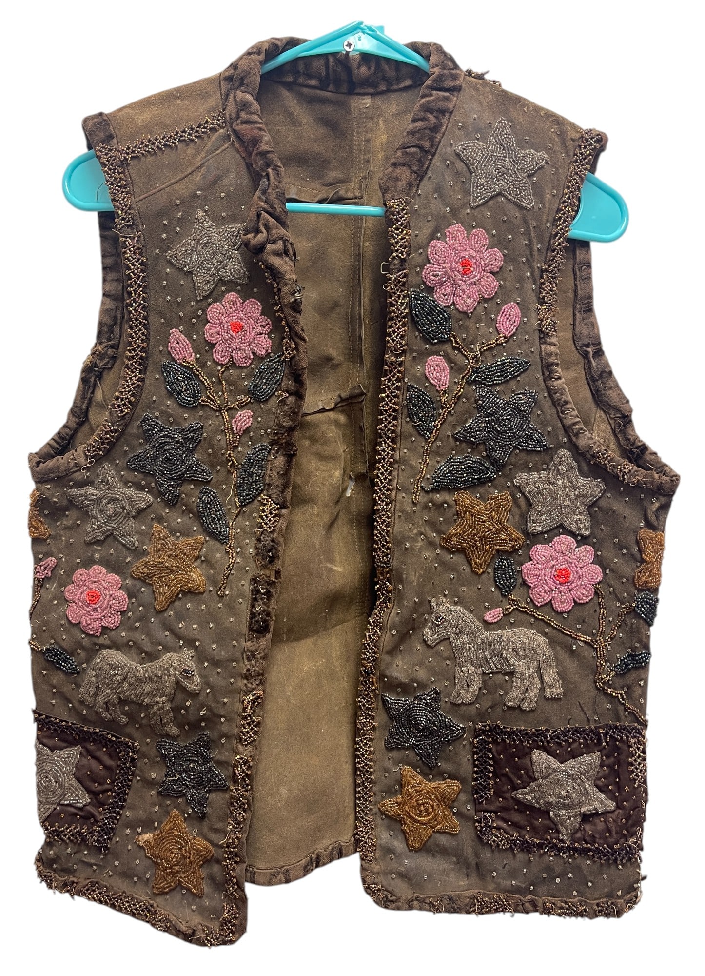c1940 Native American Ojibwe or Cree Leather Beaded Vest (1 of 5)