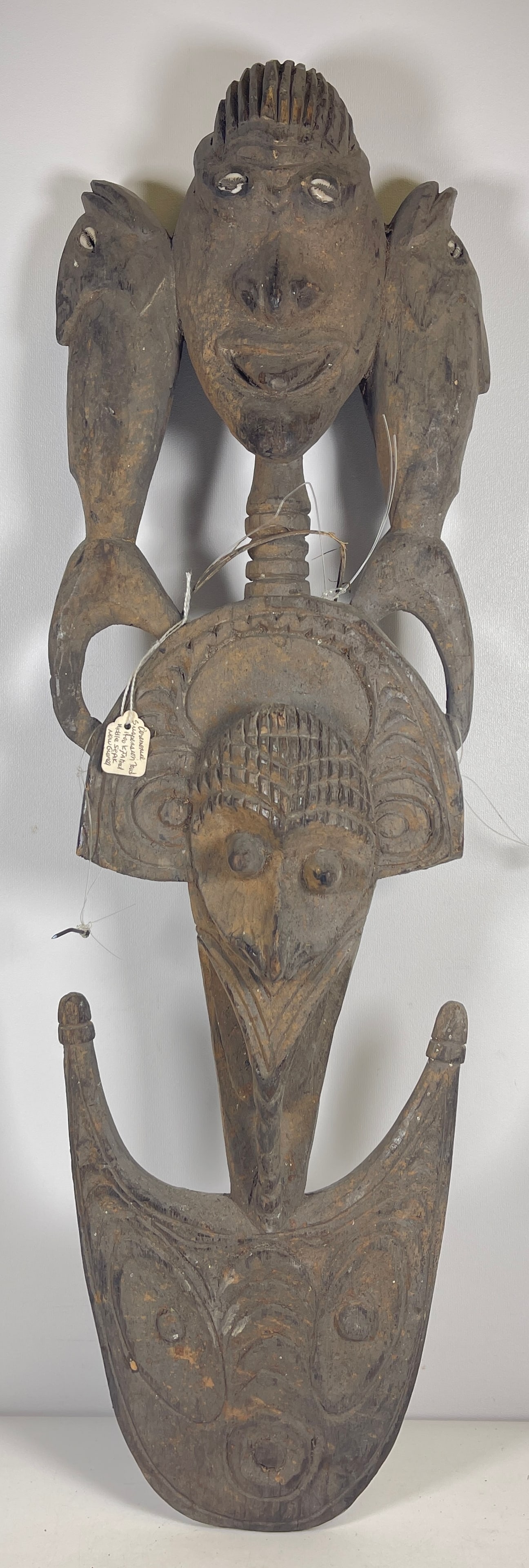 Tribal Art Papau New Guinea Ceremonial Suspension Food Hook: Iatmul Middle sepak, new guinea. Measures 25.5 inches long, approx 8 inches wide. Overall good condition, please see photos.