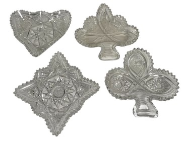 (4) American Brilliant Crystal "Playing Card" Shape Dishes