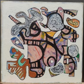 Ron Asche O/C Outsider Art Abstract Figures & Shapes