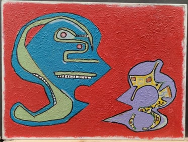 Ron Asche O/C Outsider Art Abstract Head & Snake