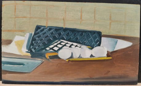 Alan Peters O/B Painting Still Life With Eggs on a Table