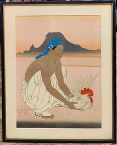 Paul Jacoulet Ukiyo-e Woodblock Two Adversaries Left View