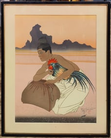 Paul Jacoulet Ukiyo-e Woodblock Two Adversaries Right View