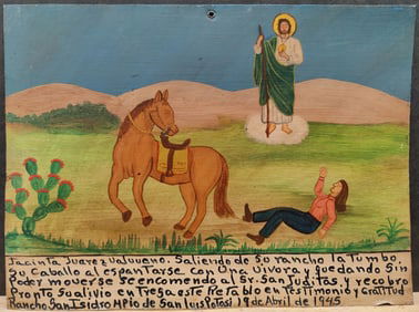 Mexican Folk Art Jacinta Juarez Thrown & Saved By St. Jude