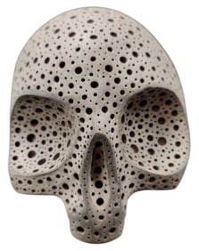Alexander Ney Hand Carved Terracotta Brown Skull Sculpture