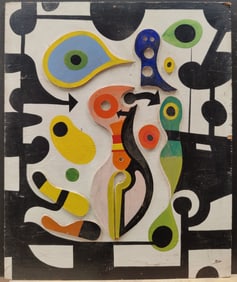 Robert Strimban Colorful Abstract Figural Wood Collage