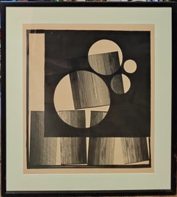 Illegibly Signed Monochromatic Black Op Art Lithograph