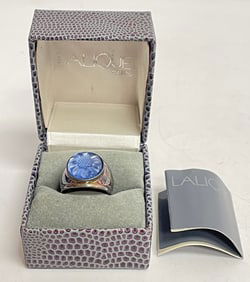 Vintage Sterling Lalique Flower Ring size 5.5 in Original Box