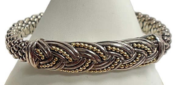 Estate Lagos Caviar Two Tone Sterling & 18k Gold Bracelet
