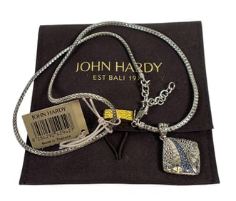 Authentic John Hardy Sterling SIlver & Sapphire Pendant & Necklace with Tags
