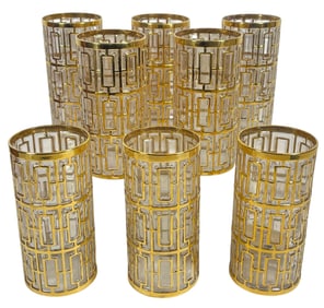 Lot of 8 Mid Century Modern Imperial Shoji Trellis Highball Glasses