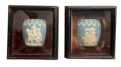 Pair 19th Century Wedgwood Jasperware In Shadowbox Frames