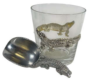 Arthur Court Alligator Crystal Ice Bucket & Scoop