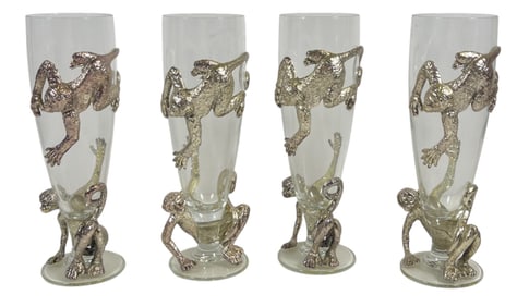 (4) Arthur Court Safari Glass Pilsners Monkeys