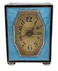 Swiss Silver & Guilloché Enamel Miniature Eight-Day Desk Clock Eterna