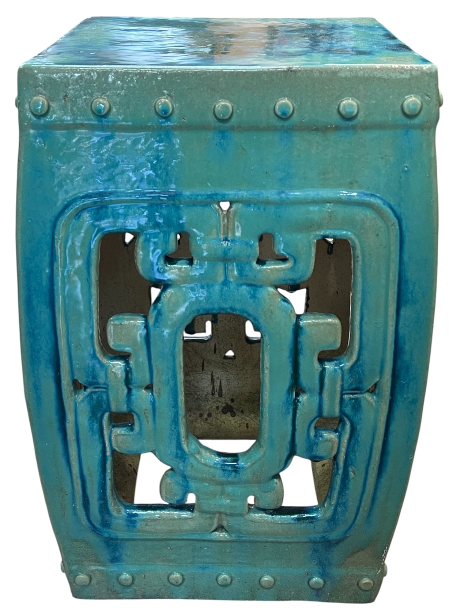 Vintage Chinese Blue/Green Glazed Terracotta Garden Stool (1 of 4)