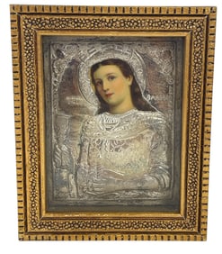 19th Century Greek Orthodox 800 Silver Icon Holy Barbarian