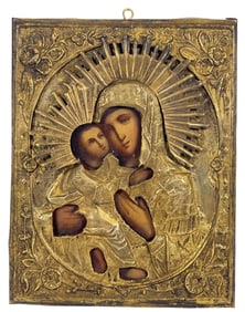 19th Century Byzantine Russian Orthodox Icon Virgin of Vladimir