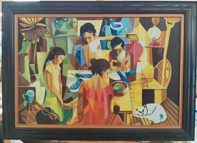 Vicente Manansala Philippine Family Dinner Prayer c. 1970s