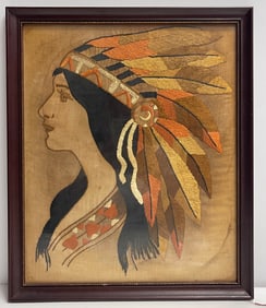 Vintage Native American Indian Petit Point Chief with Headdress