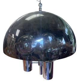 Mid Century Modern Chrome & Smoky Lucite Three Light Fixture