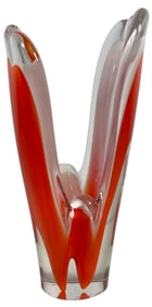 Mid Century Signed Flygsfors Coquille Butterfly Art Glass Vase Paul Kedelv