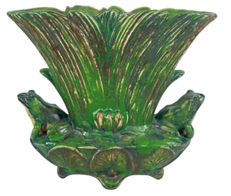 Weller Coppertone Pottery Double Frog Vase