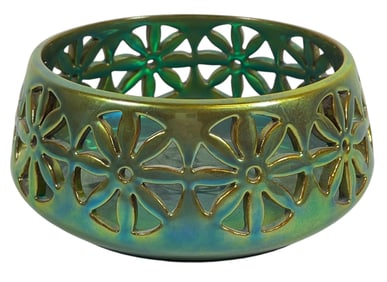 c1910 Zsolnay Iridescent Eosin Green Reticulated Bowl