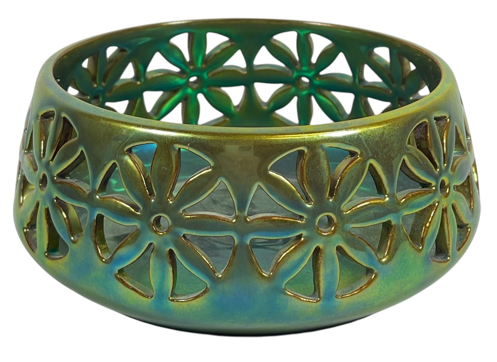 c1910 Zsolnay Iridescent Eosin Green Reticulated Bowl (1 of 4)