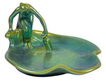 Art Nouveau Zsolnay Iridescent Eosin Green Figural Bowl