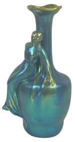 Art Nouveau Zsolnay Eosin Glaze Figural Woman Vase
