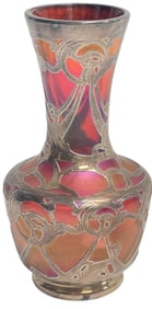 Loetz Art Glass & Sterling Silver Overlay Cabinet Vase