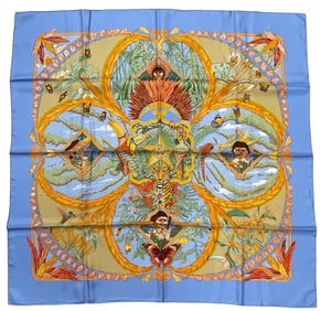 Hermes Laurence Bourthoumieux Blue Amazonia Silk Scarf