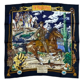 Hermes Kermit Oliver Pony Express Silk Scarf