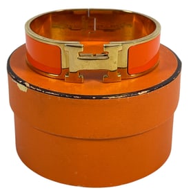 Hermes Palladium Orange Clic-Clac H Bracelet W/Box