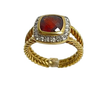 David Yurman 18k Yellow Gold Albion Ring Garnet with Diamonds size 5.5