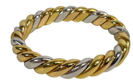 Italian 18k 750 Two Tone Braided Bangle Bracelet