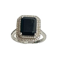 Estate 14k White Gold Diamond & Dark Blue Tourmaline Ring size 6.5