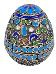 Vintage Russian Enameled Sterling Silver Egg