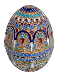 19th Century Russian Enameled 84 Silver Egg